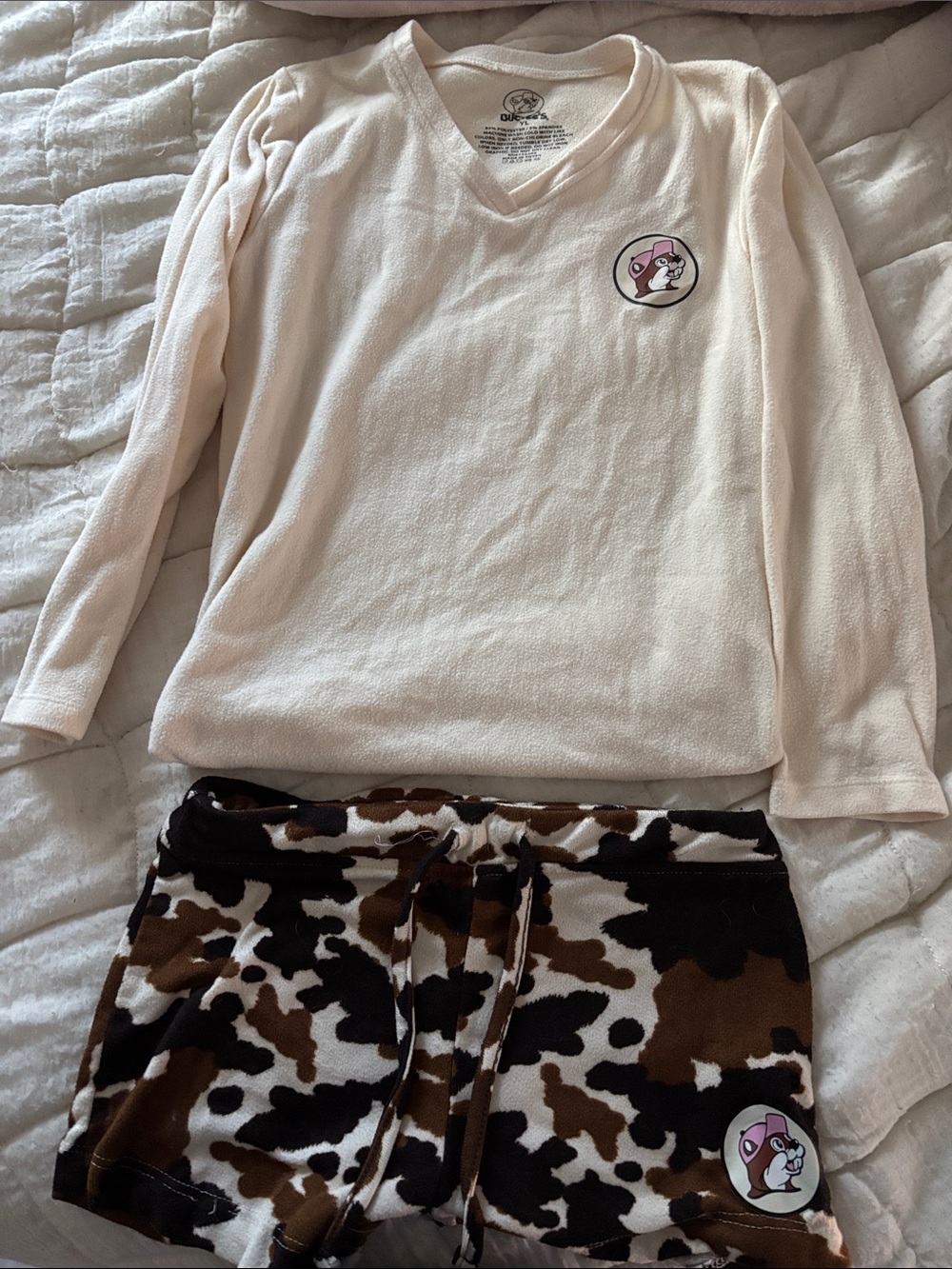 Kids Cream Long-Sleeve Top & Brown Cow-Print Shorts Pajama Set